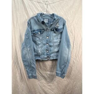 Wax Jean Collection Women 3XL Light Wash Distressed Cropped Denim Jacket #2113